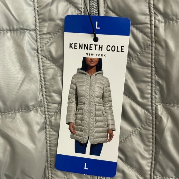 NEW Kenneth Cole Women's L Puffer Jacket With Hood Lightweight Quilted Grey - Picture 9 of 12